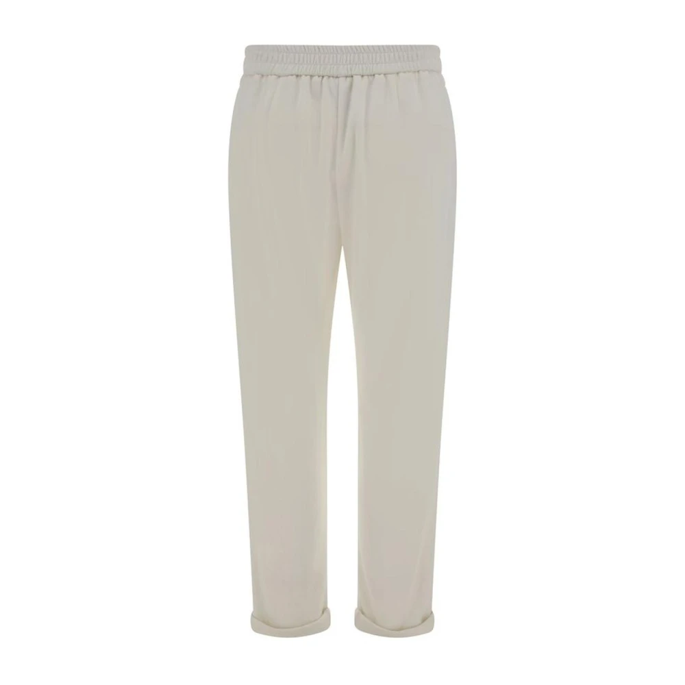 BRUNELLO CUCINELLI Katoenen Broek met Koord en Juweel Versierde Zakken White Dames