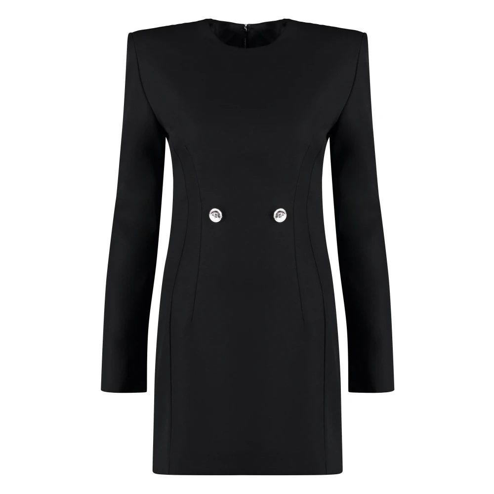 Versace Women's Black Logo Button Virgin Wool Dress