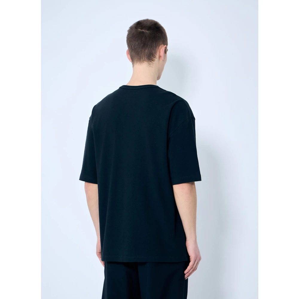 Lemaire Katoenen Crewneck T-shirt met Zak Black Heren