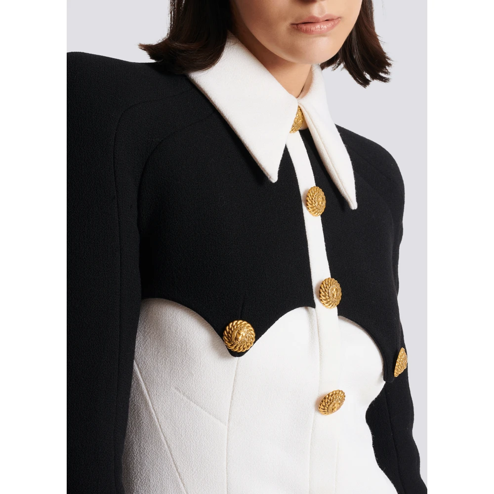 Balmain Korte Crêpe Jurk met Knopen White Dames