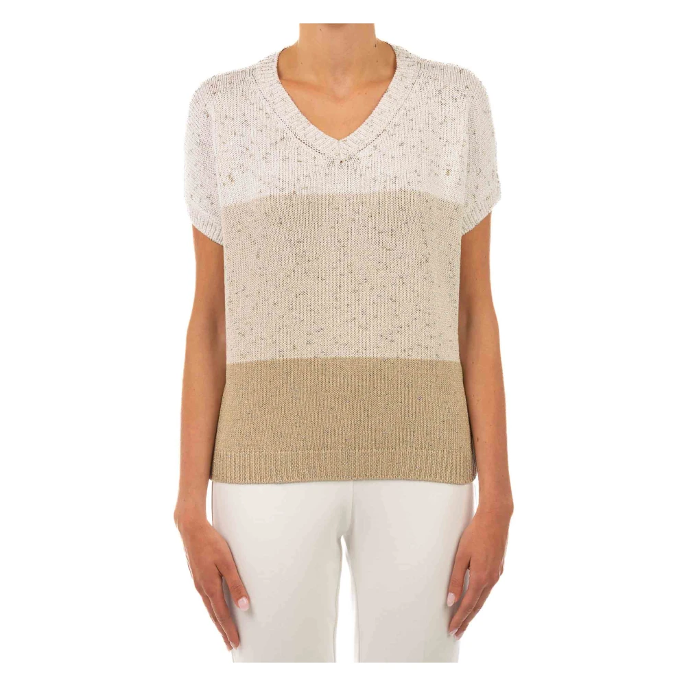 Le Tricot Perugia Beige V-hals Trui Beige Dames