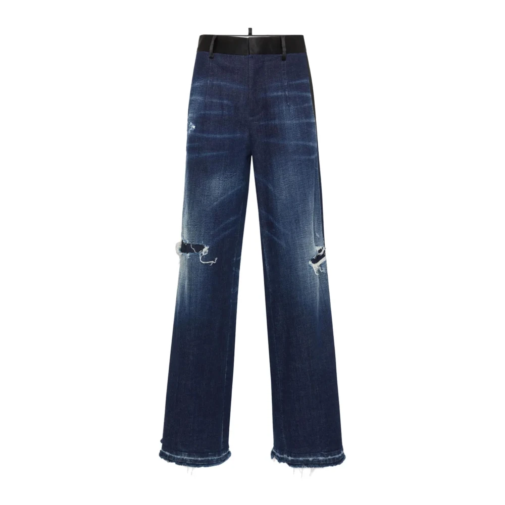 Dsquared2 Women's Blue Straight Jeans,, Distressed Wide Leg Jeans Medium