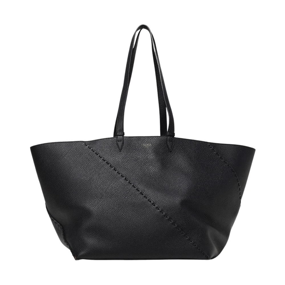 Fendi Men's Black Leather Tote Bag With Stitch Detail