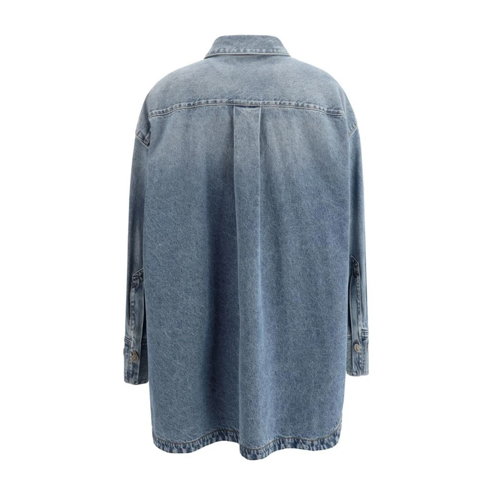 The Attico Denim Shirt met Geborduurd Logo en Wijde Mouwen Blue Dames