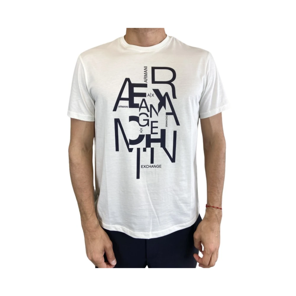 Armani Exchange Wit T-shirt met Zwarte Letters White Heren