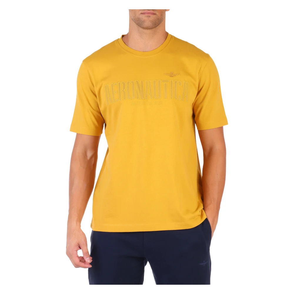 Aeronautica militare Comfortabele T-shirt van katoen met logo borduursel Yellow Heren