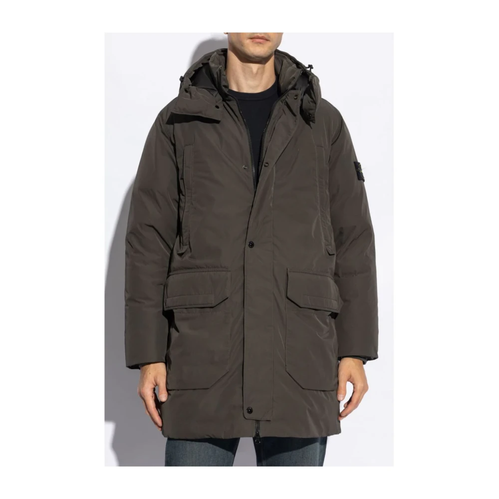 Stone Island Grijze Donsjas met Afneembare Capuchon Gray Heren