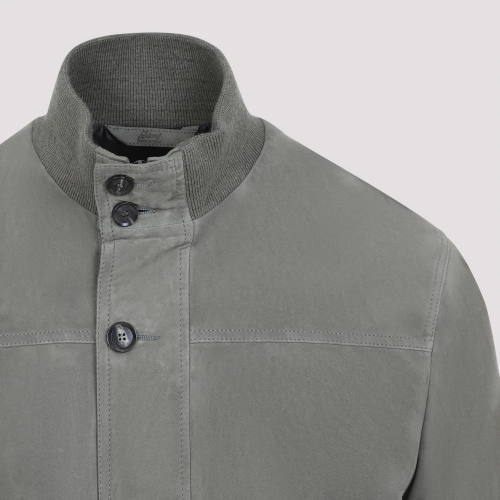 Brioni Suède Leren Blouson Jas Gray Heren