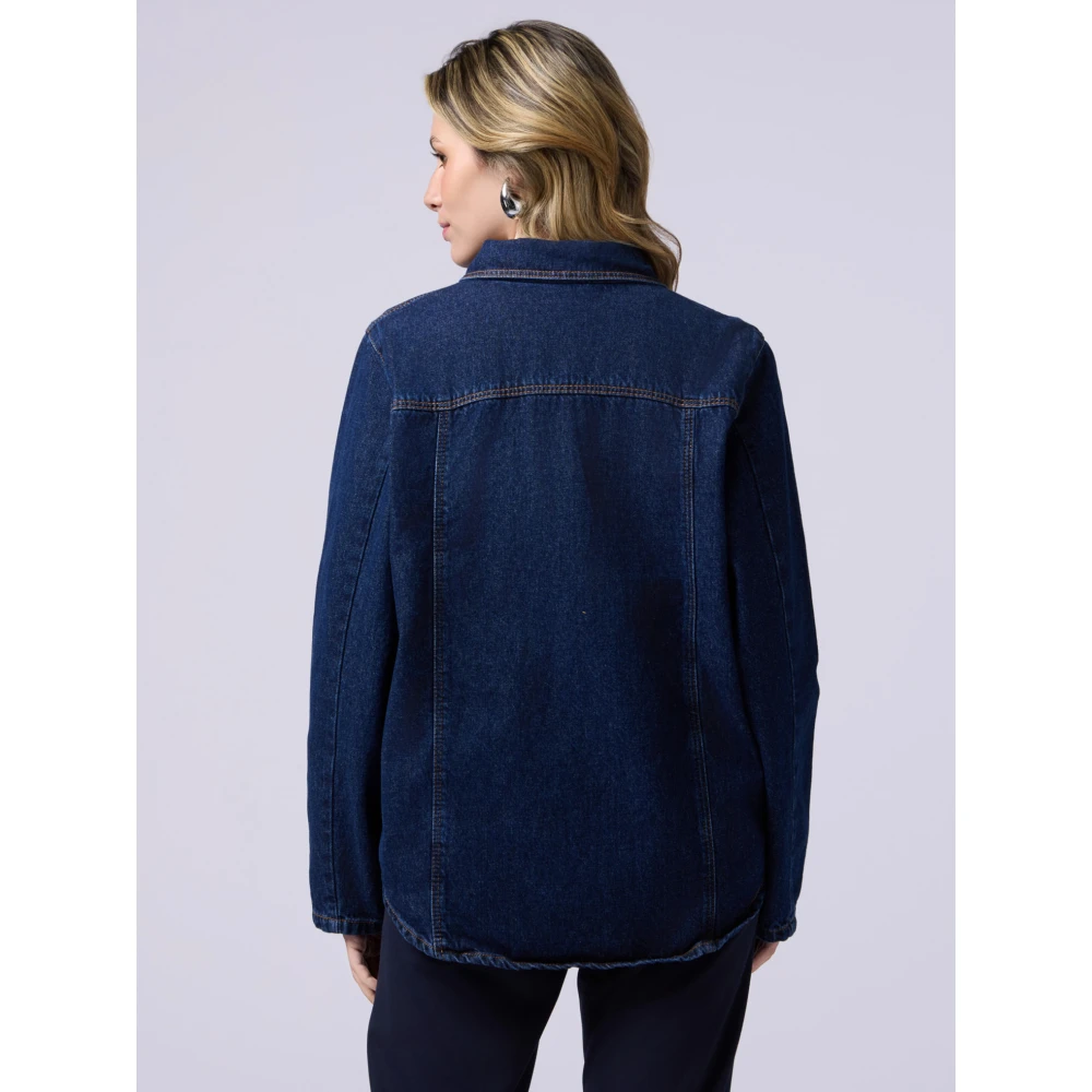 Oltre Overhemdblouse van denim met metalen gespen Blue Dames