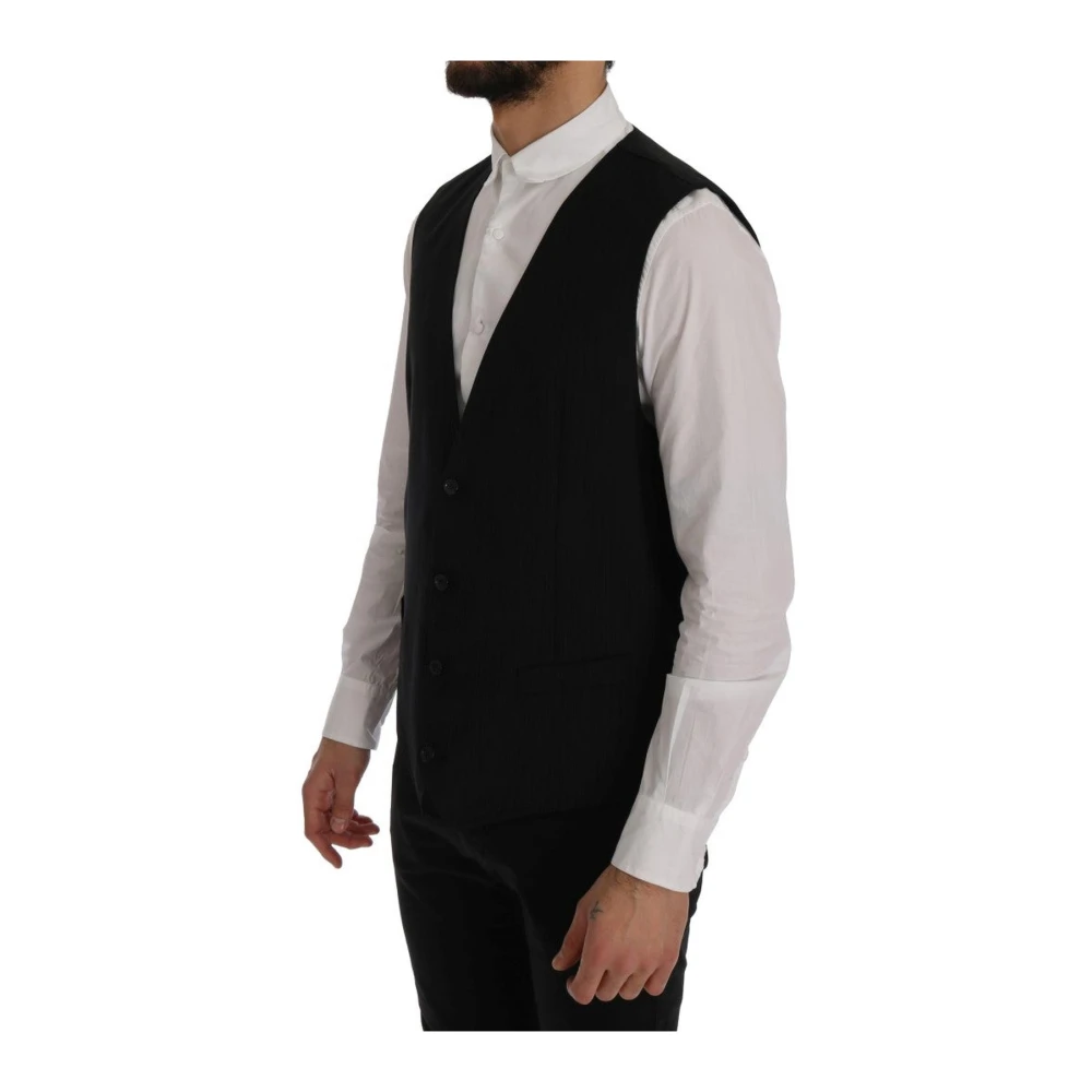 Dolce & Gabbana Gestreepte wollen vest met knoopsluiting Black Heren