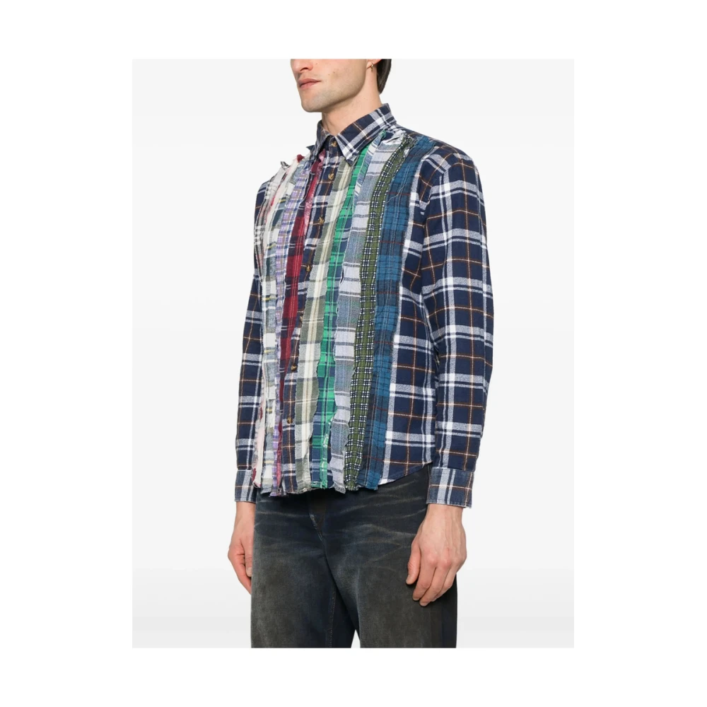 Needles Navy Blue Overhemd met Patchwork Multicolor Heren