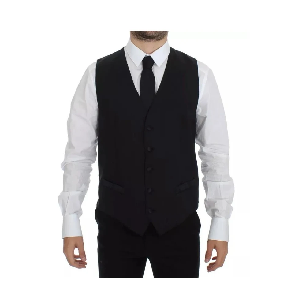 Dolce & Gabbana Men's Black Waistcoats, Xs, Wool Blend Dress Vest
