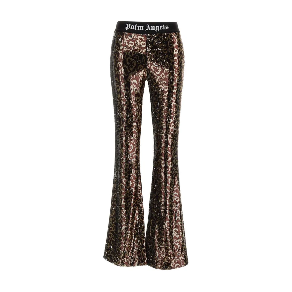Palm Angels Women's Brown Logo Tape Sequins Flare Trousers