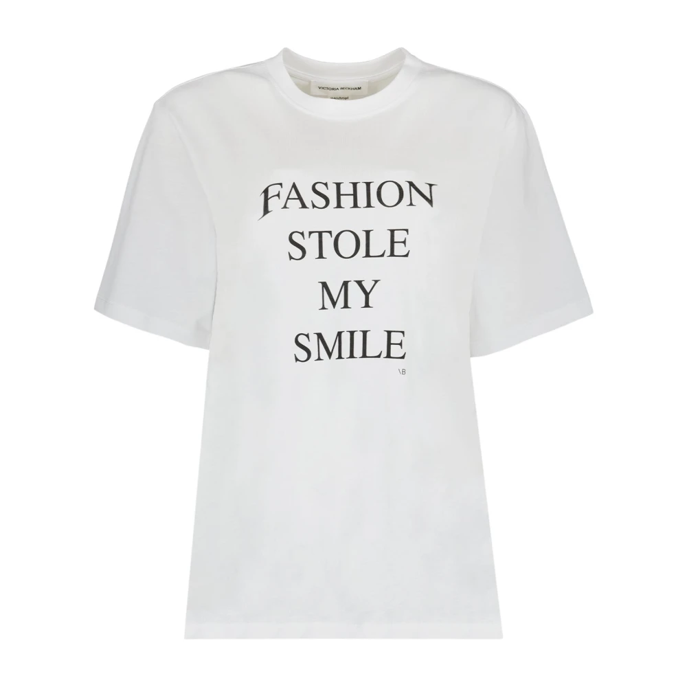 Victoria Beckham Organisch Katoenen Slogan T-Shirt White Dames