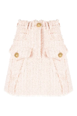 Beige Tweed Miniskirt Casual Style