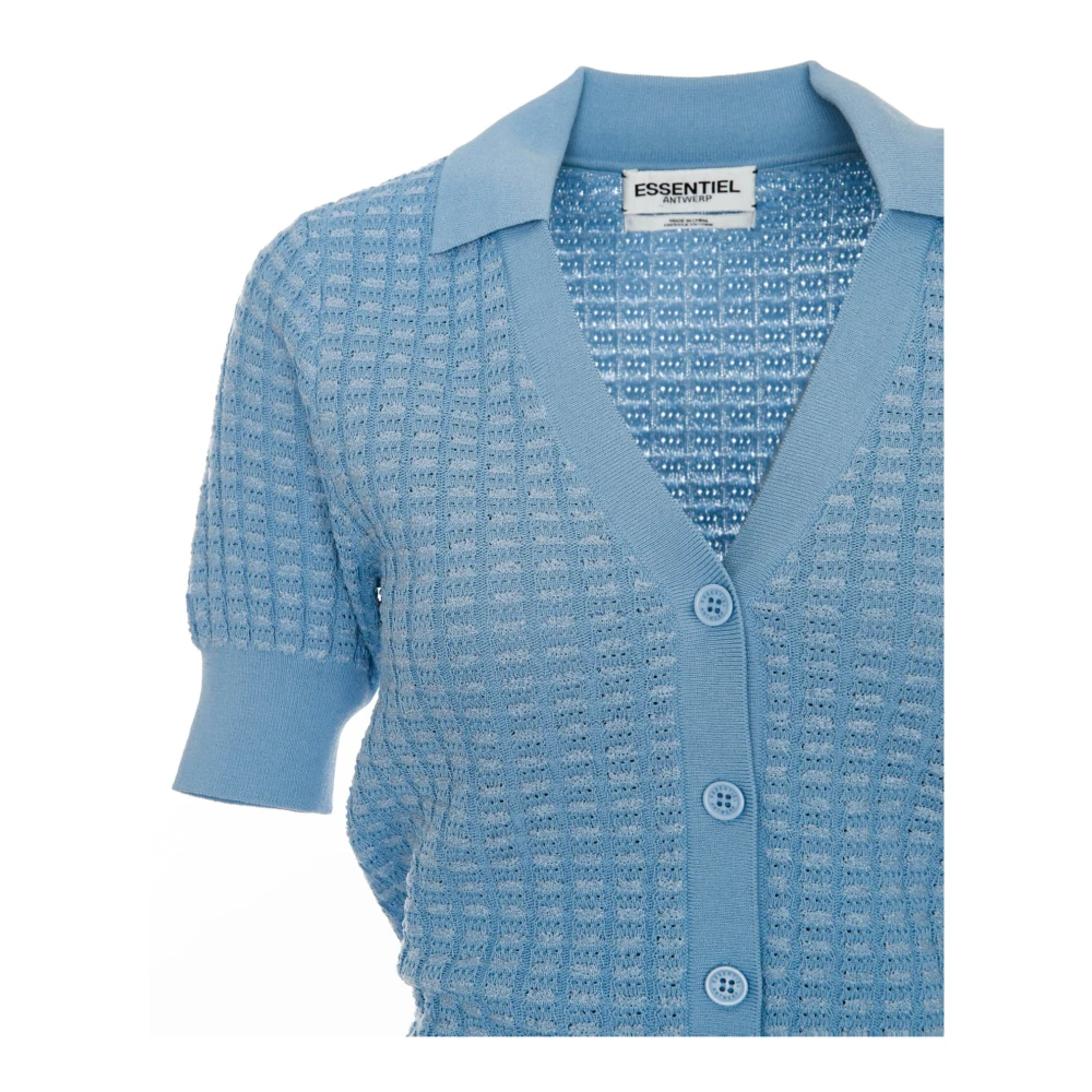 Essentiel Antwerp V-Hals Gebreid Poloshirt Fabio Blue Dames