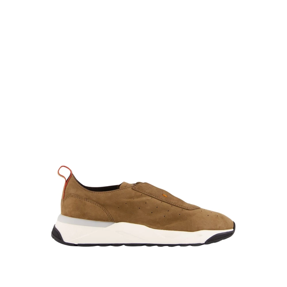Santoni Men's Brown Sneakers, 5 Uk, Suede Slip-On Trainers