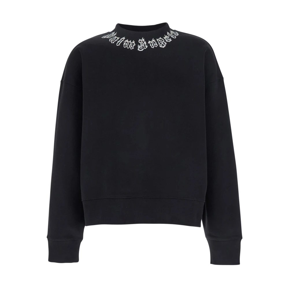 Palm Angels Zwarte Logo Crewneck Sweatshirt Katoen Man Black Heren