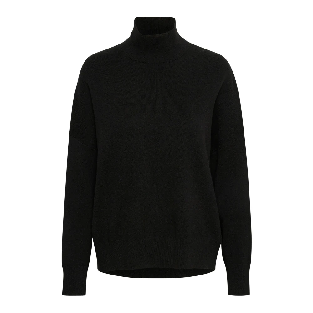 Inwear Black Turtleneck Pullover With Striped Pattern - Female - Turtlenecks - Xs - Knitwear