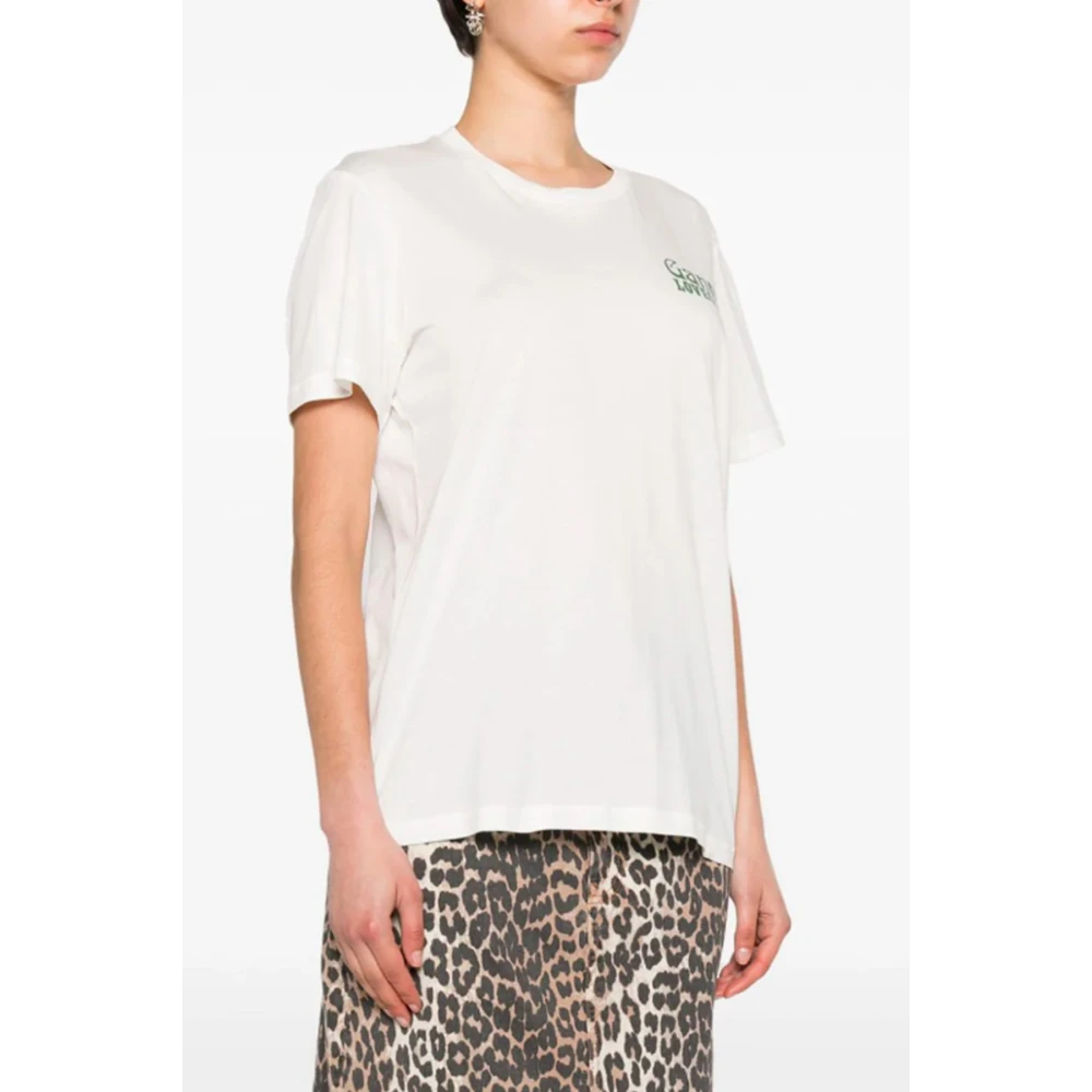Ganni Wit Katoen Logo Print Crew Neck T-shirt White Dames