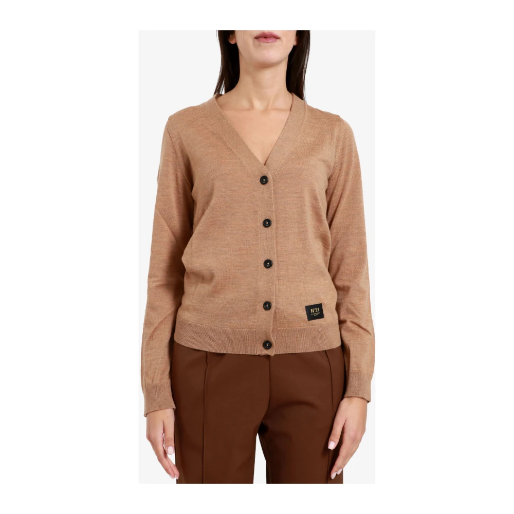 N21 Bruine V-Hals Katoenen Cardigan Brown Dames