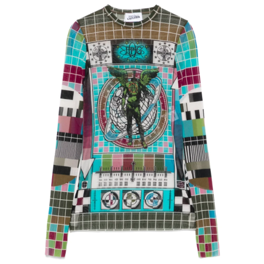 Jean Paul Gaultier Blauw Multicolor Gedrukt Mesh Top Multicolor Dames