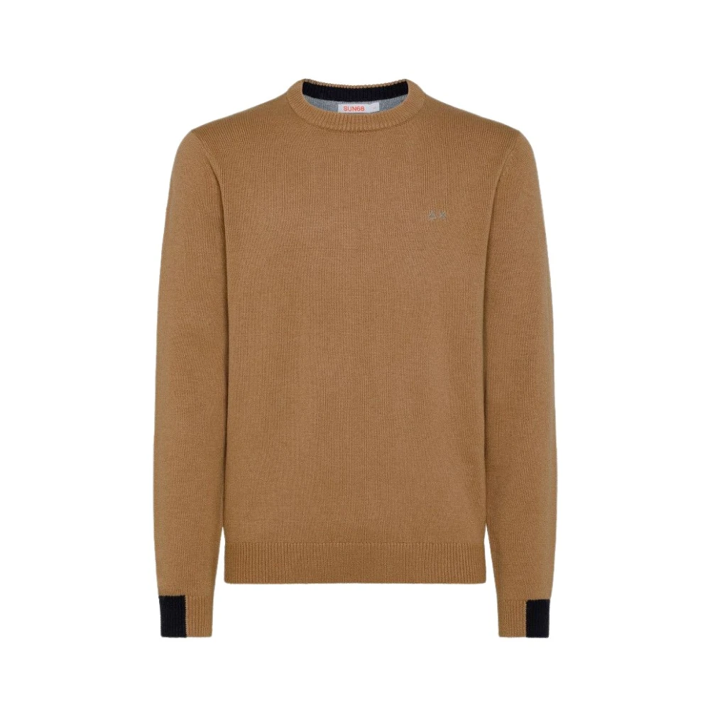 Sun68 Men's Beige Solid Color Ribbed Round-Neck Knitwear - Round-Neck Knitwear - Xl - Knitwear