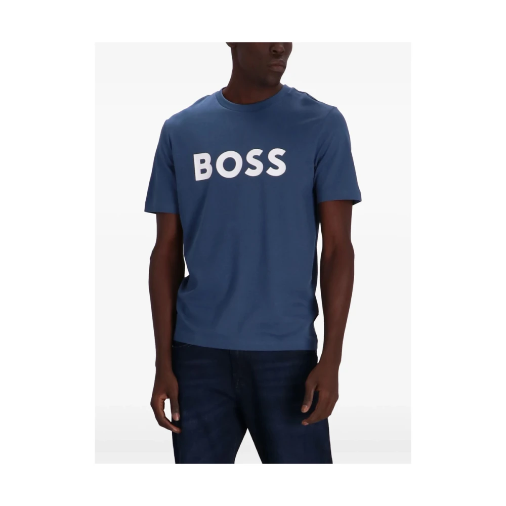 Hugo Boss Blauw Crew Neck Logo Print T-shirt Blue Heren