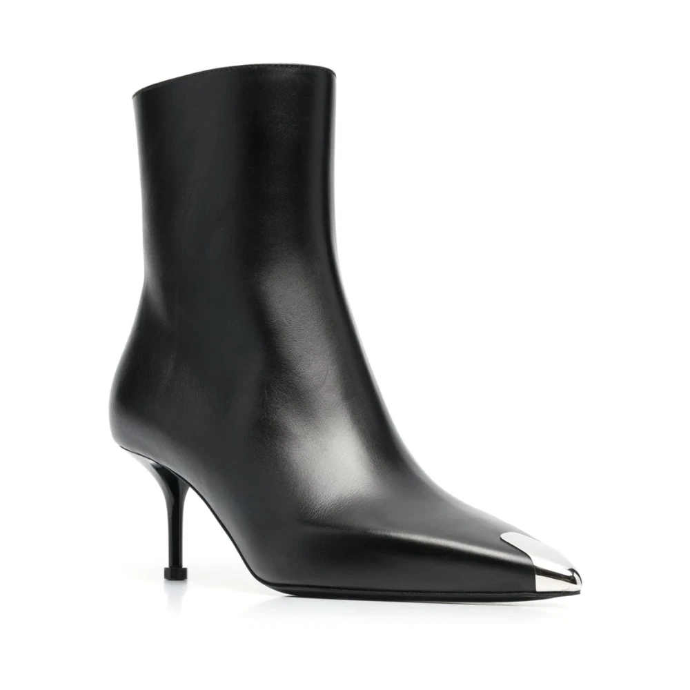 alexander mcqueen Zwarte leren puntige enkellaarzen Black Dames