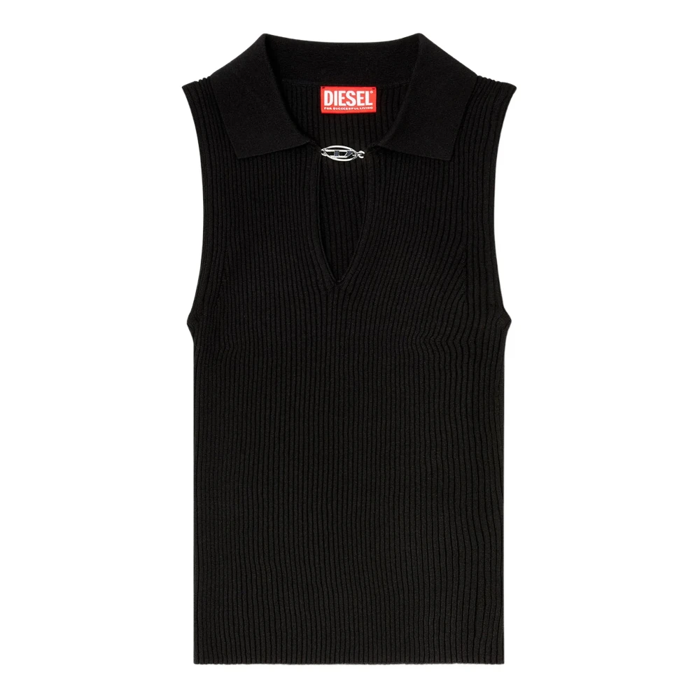 Diesel Lilita Sleeveless Rib Polo Top - Female - Sleeveless Tops - Black - L - Tops