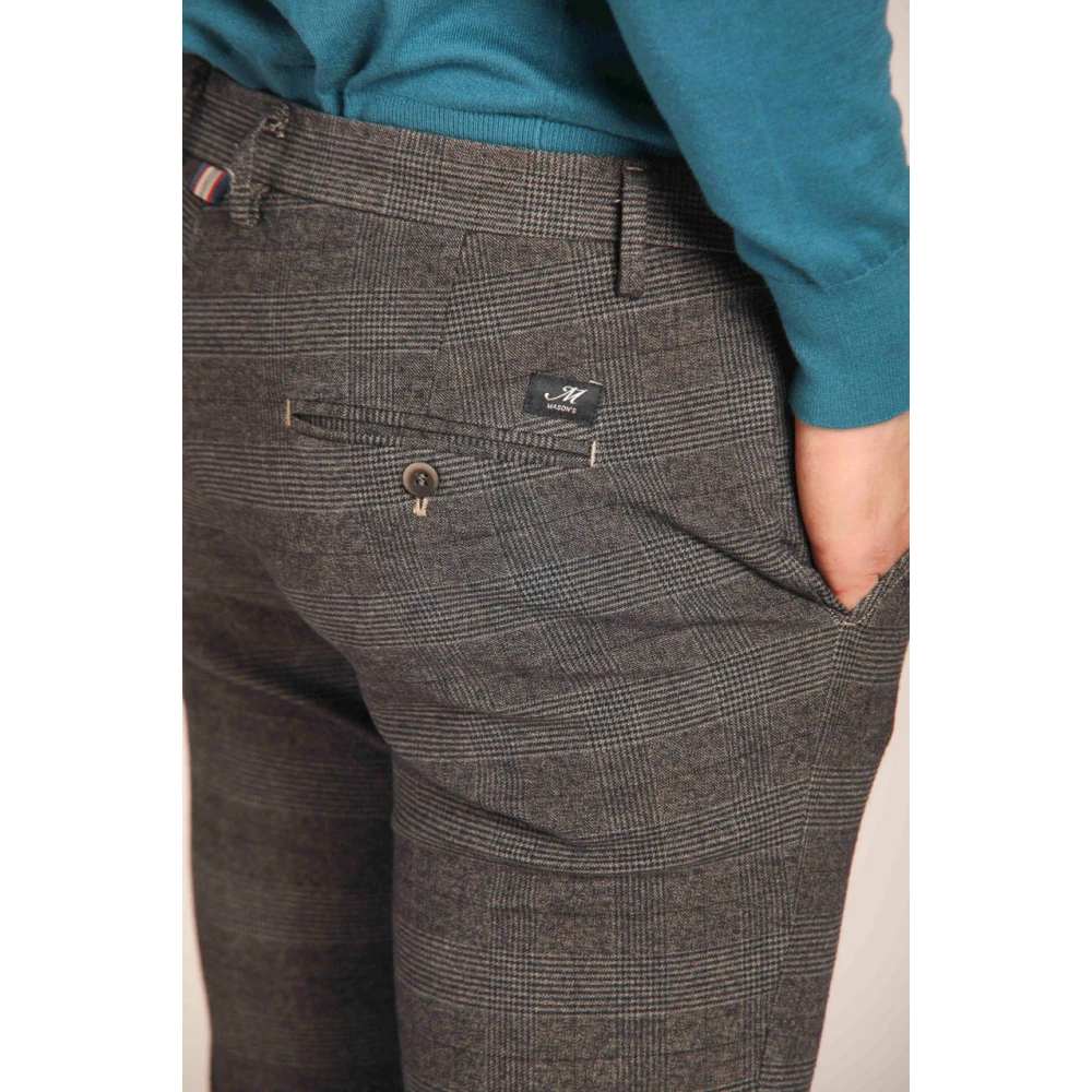 Mason's Slim Fit Katoenen Stretch Chino Broek met Vervaagd Ruitpatroon Gray Heren