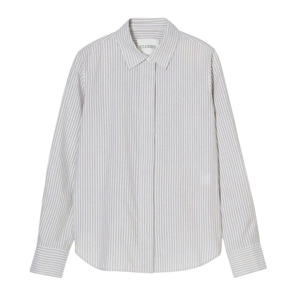 Closed Gestreept Shirt Lichtgewicht Katoen Geweven Ontwerp Gray Dames