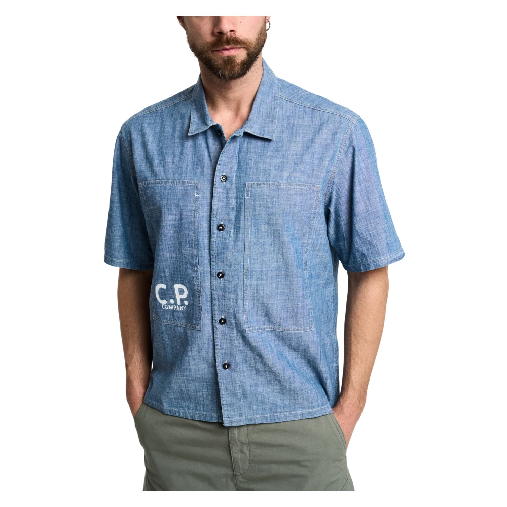 C.P. Company Logo Print Denim Blauw Shirt Blue Heren