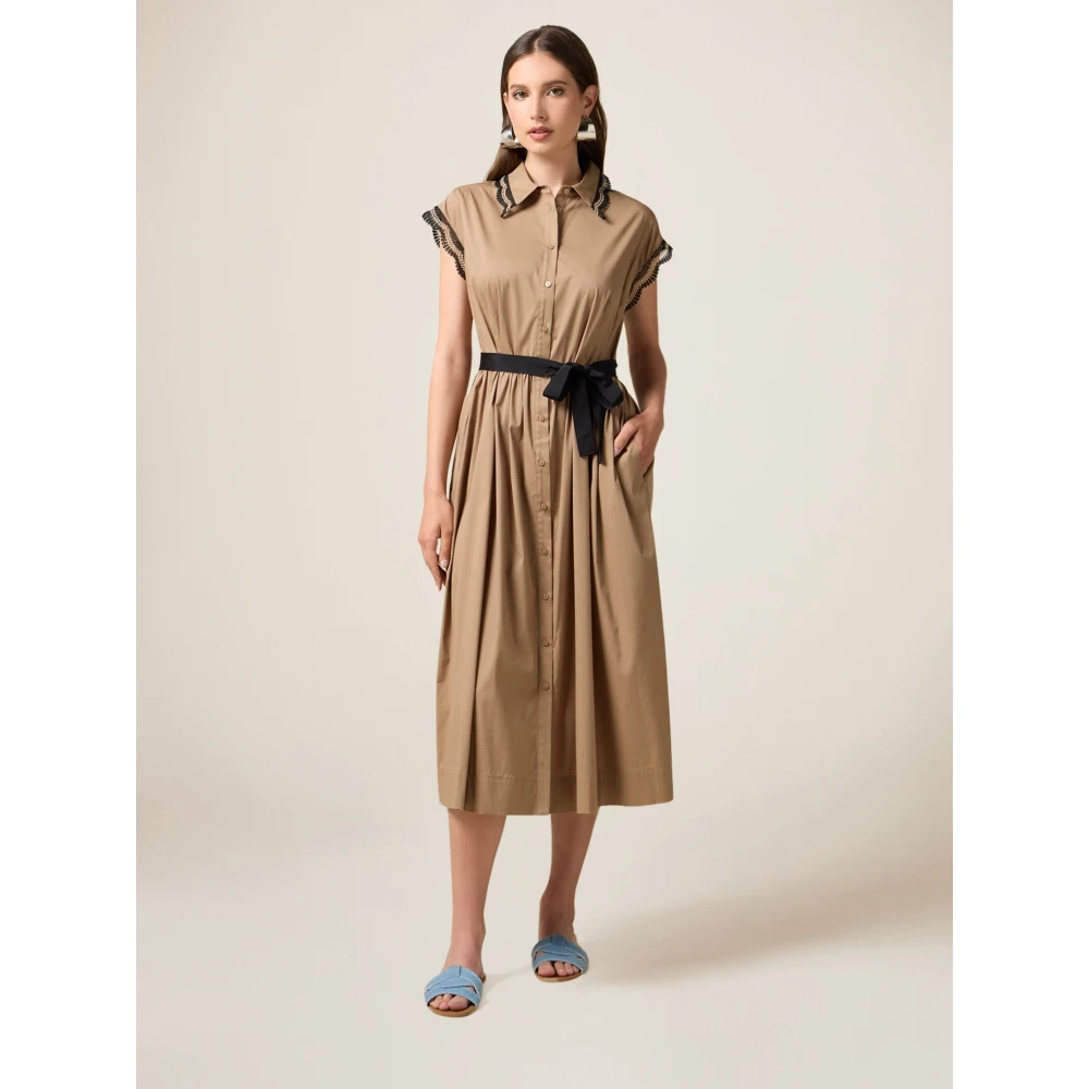 Oltre Shirtjurk met Makramee-Detail Brown Dames