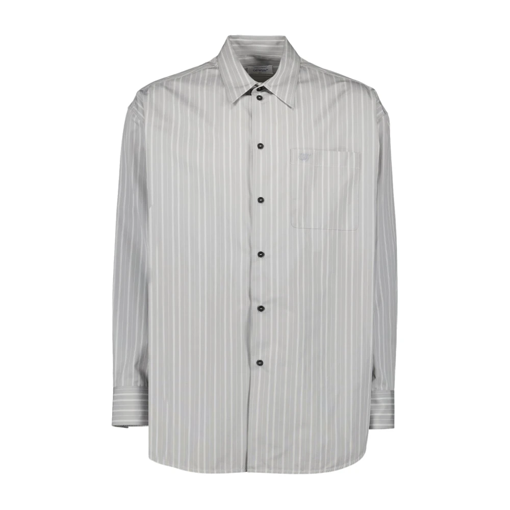 Off White Gray Casual Shirts, Male, Xs, Striped Classic Shirt With Logo