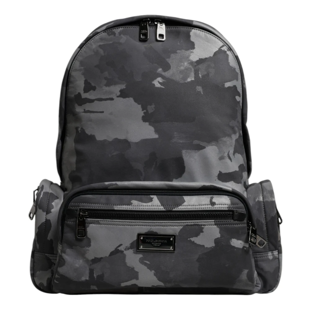 Dolce & Gabbana Unisex Gray Camouflage Logo Plaque Backpack Bag