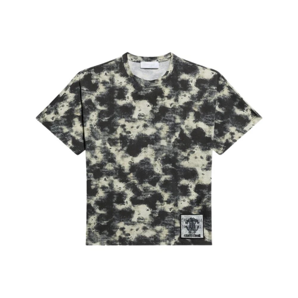 Roberto Cavalli , Kids Short Sleeve T-Shirts, Male, Black, 10 Y, Cotton T-Shirt With Camouflage Print