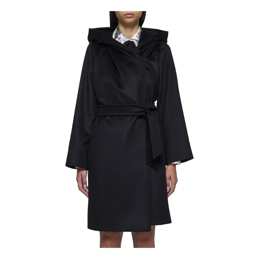 Max Mara Studio Zwarte wollen jas met capuchon Black Dames