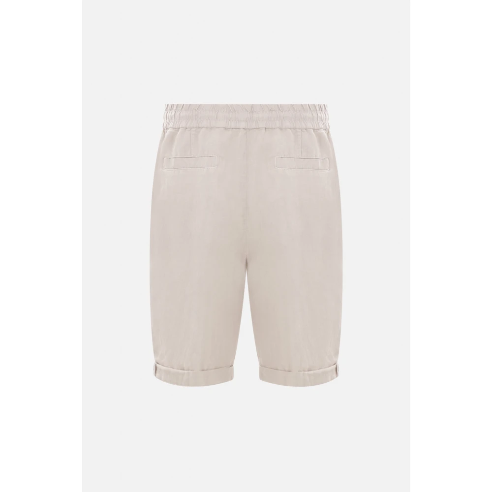 BRUNELLO CUCINELLI Beige Linnen Gabardine Elastische Taille Shorts Beige Heren