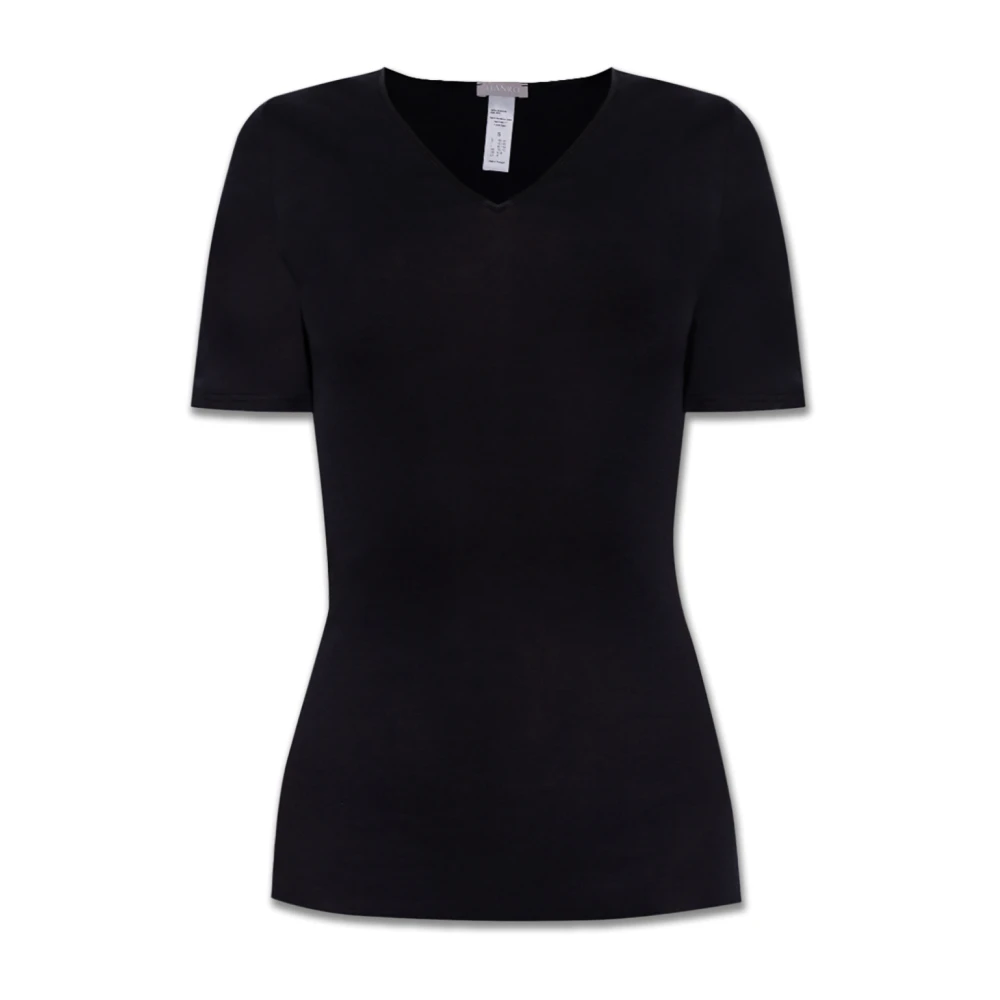 Hanro Mujer Negro - Top Ajustado De Algodón Con Cuello En V - Tops - L