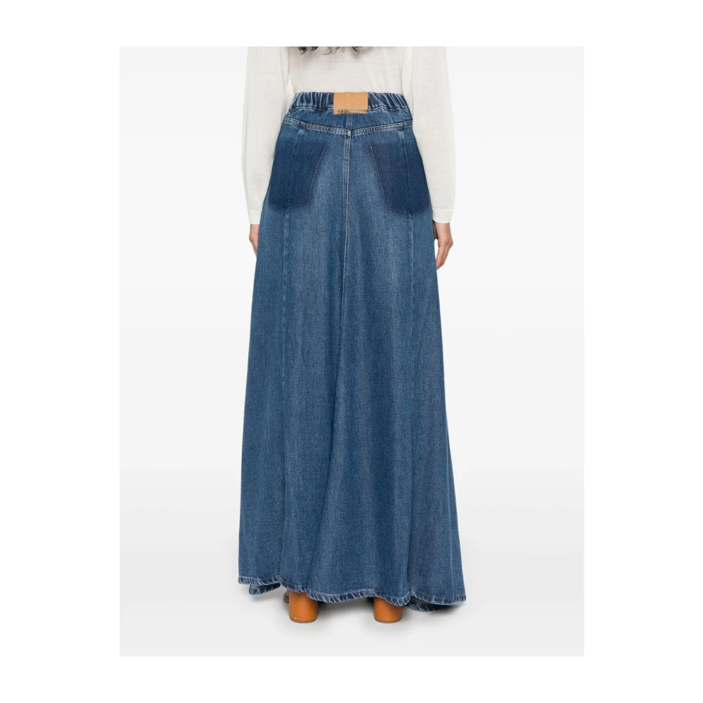 Semicouture Indigo Blauwe Knoopsluiting Rok Blue Dames