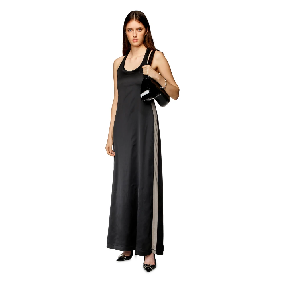 Diesel Long dress in stretch satin and jersey Black Dames