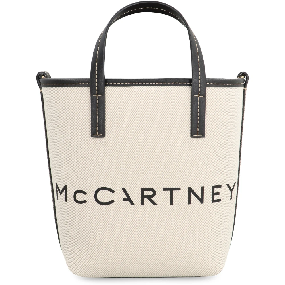 Stella Mccartney Logo Print Canvas Mini Tote Bag Beige Dames