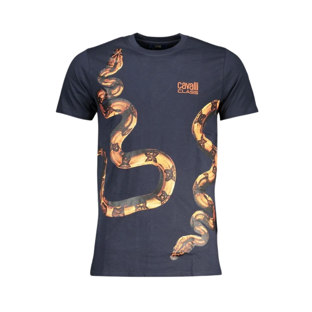 Cavalli Class Men's Blue Cotton Print Logo T-Shirt