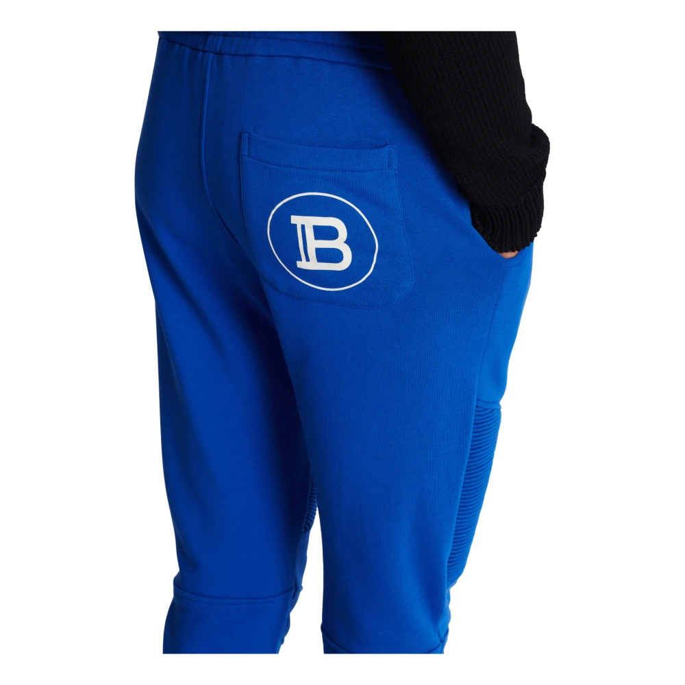 Balmain Logo bedrukte katoenen joggingbroek Blue Heren