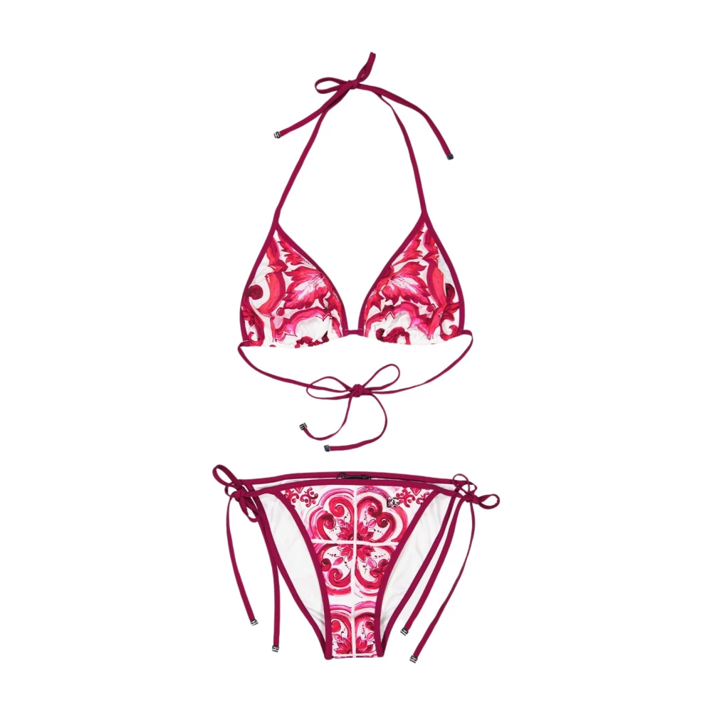 Dolce & Gabbana Gedrukte Majolica Triangel Bikini Pink Dames