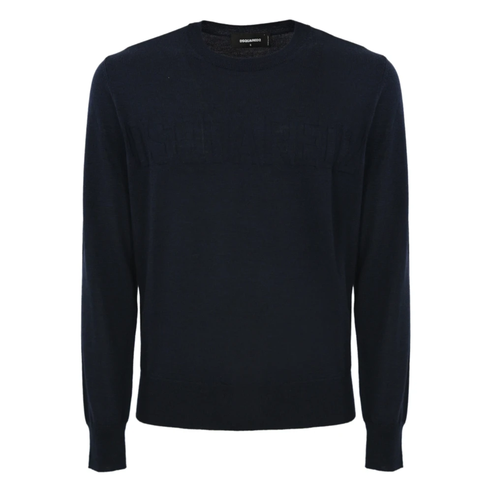 Dsquared2 Blauwe Logo Trui Wol Jacquard Blue Heren