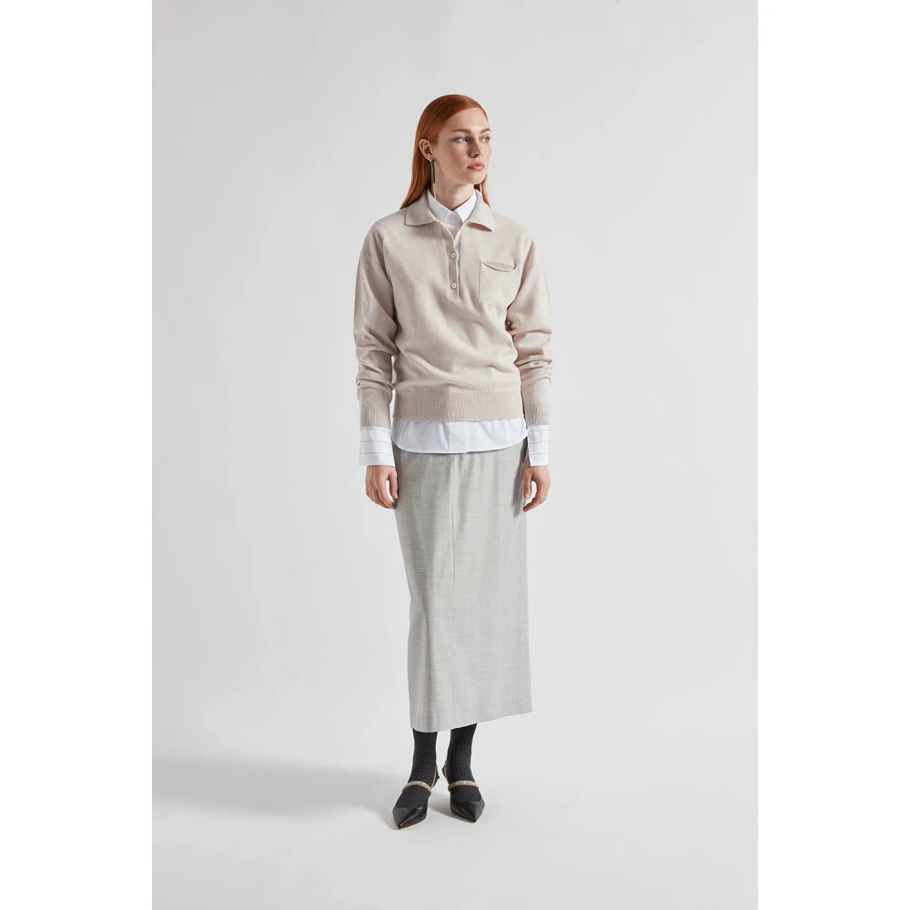 PESERICO Rechte lange rok in wol en viscose keperstof Gray Dames
