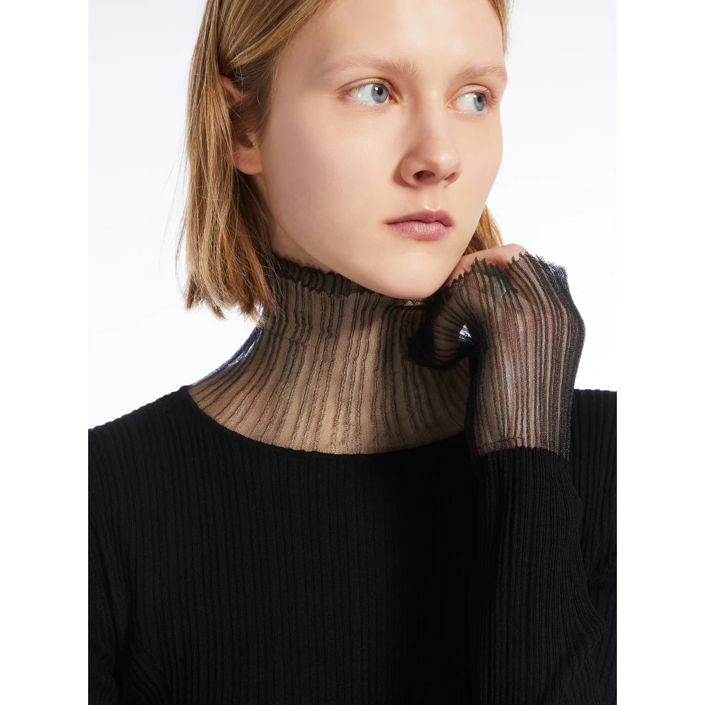 SPORTMAX Mock Neck Wollen Trui Zwart Black Dames