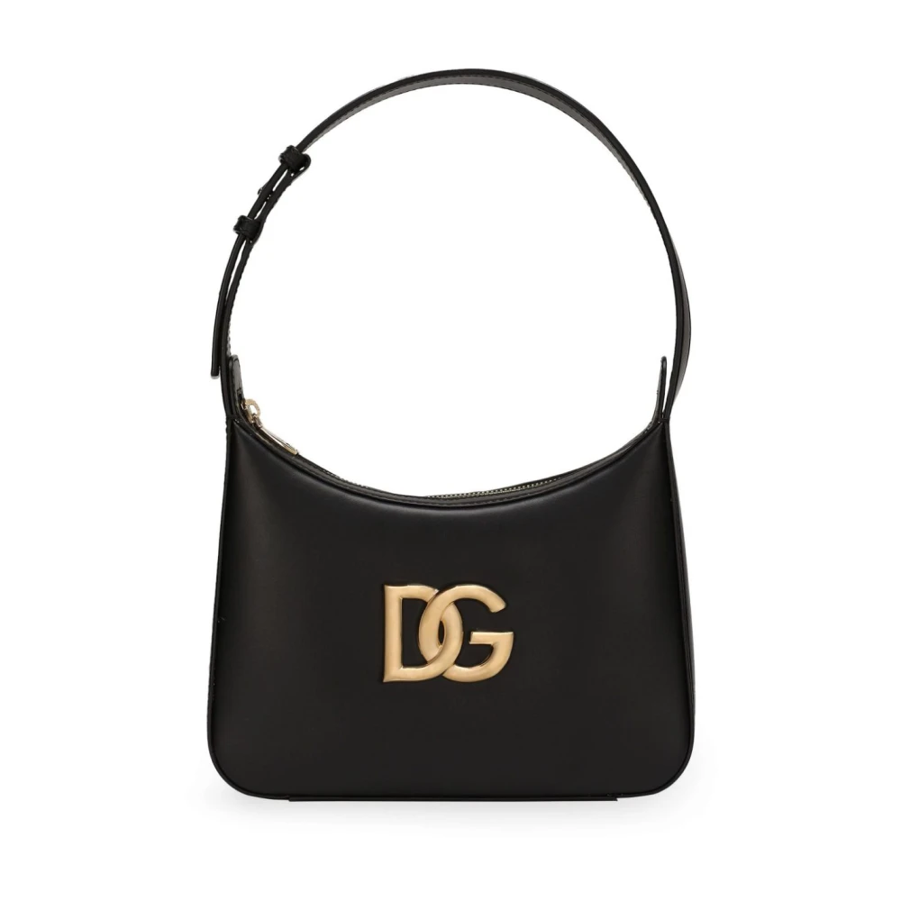 Dolce & Gabbana Zwarte leren schoudertas met metalen logo Black Dames